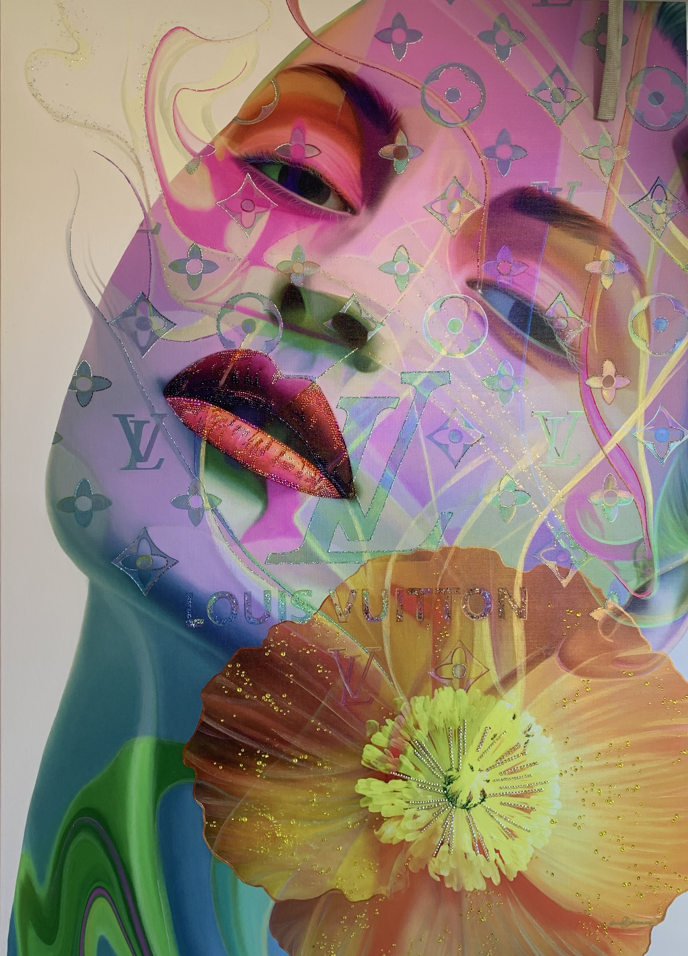 Colourful portrait artwork photographed at Art Basel in Miami