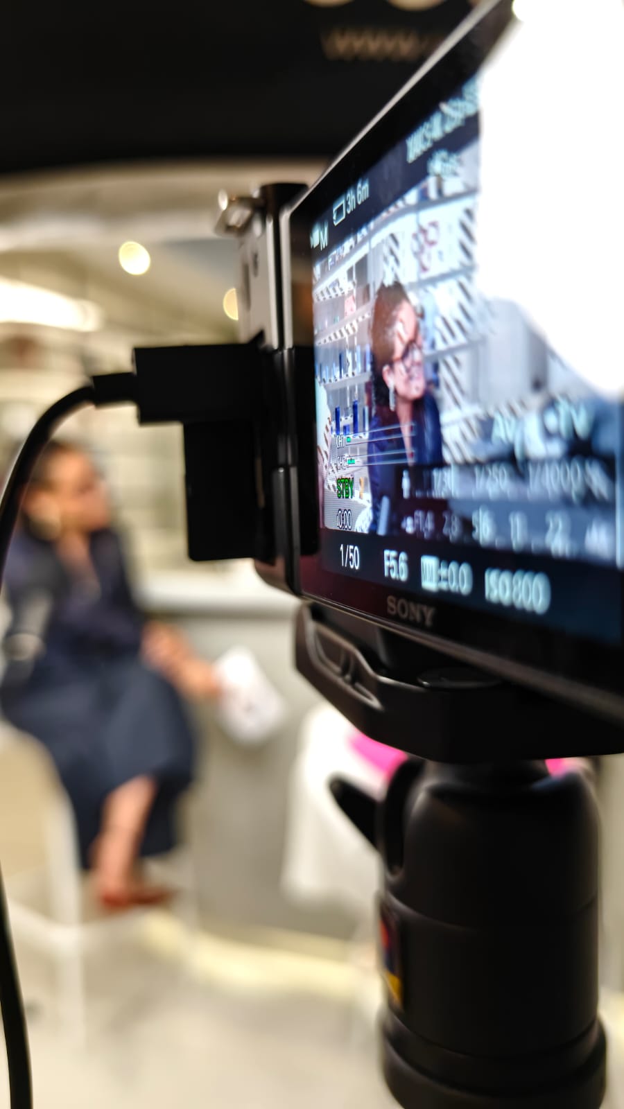 Professional camera and production monitor on set