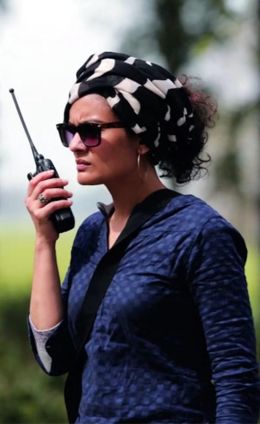 Producer Tanvi Gandhi coordinating an on-location production